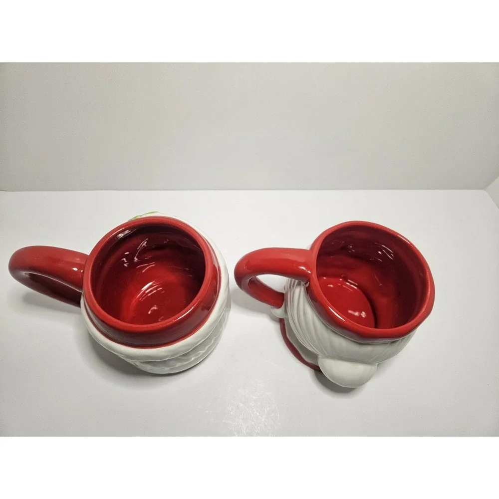 Pier 1 Santa Mrs Claus Ceramic Mug Set Christmas Retired Large Hand Painted Cups